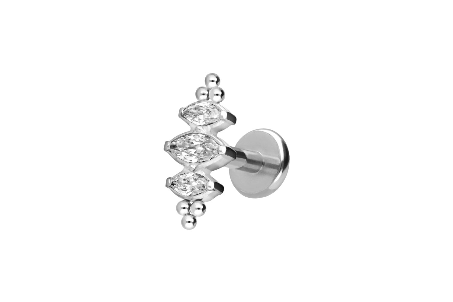 Titan Labret Piercing mit Push Fit 3 EINGEFASSTE KRISTALLTROPFEN + KUGELN